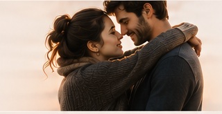 A wife and husband holding each other