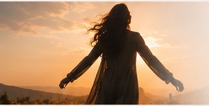A woman standing in golden evening light